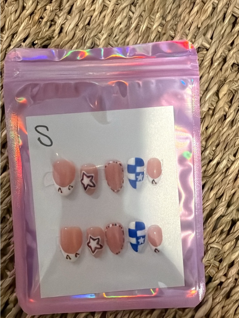 🇺🇸Pink Nude Star & Blue Accent Press-On Nails 🇺🇸